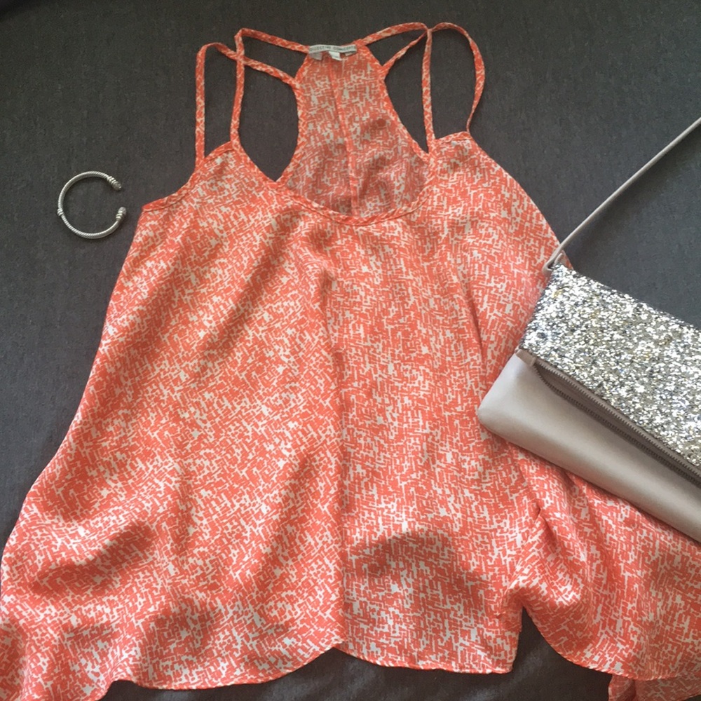 Orange and white print trapeze tank